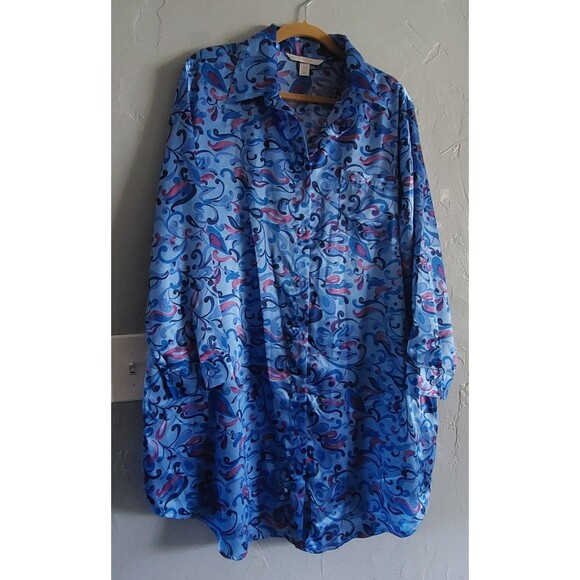 Sexy Sensual Cacique  Nightgown Women 18/20 Blue/floral Button Down Chemise. - Picture 3 of 11